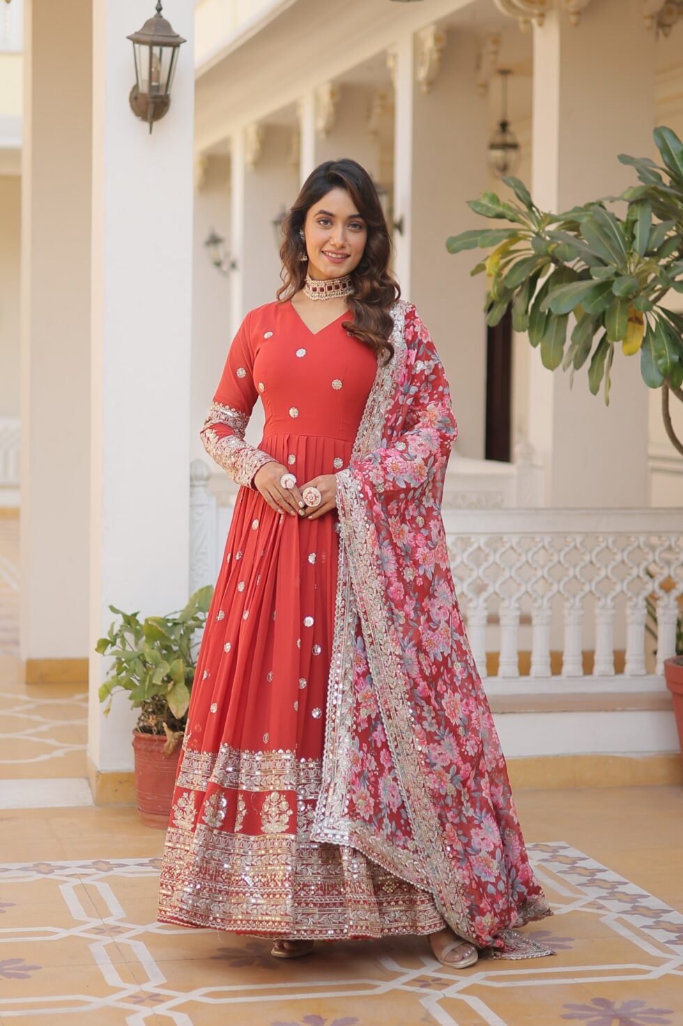 RED GOWN WEDIING AND PARTY DRESS PREMIUM FEBRIC Faux Blooming Gown with Dupatta With Attractive Embroidered Sequins work IMG 20251009 WA0033 980x1471